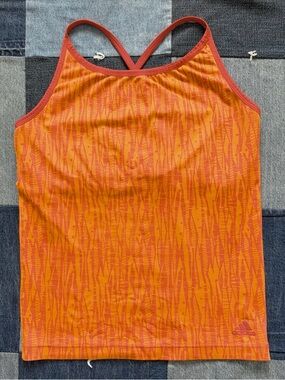 VTG Y2K Adidas Workout Tank Top Activewear Orange Patterned Geometric Size M